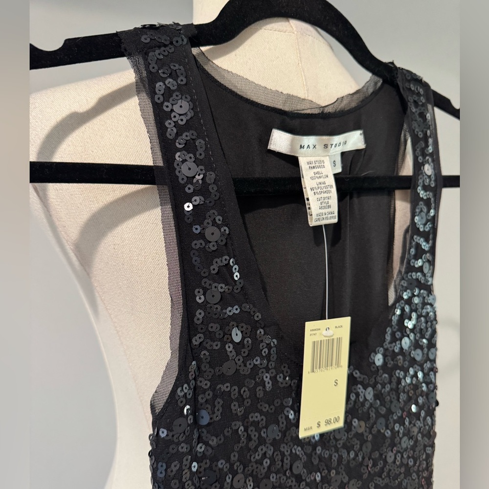 NWT Max Studio Black Sequin Midi Sleeveless Dress Size Small - Picture 4 of 5